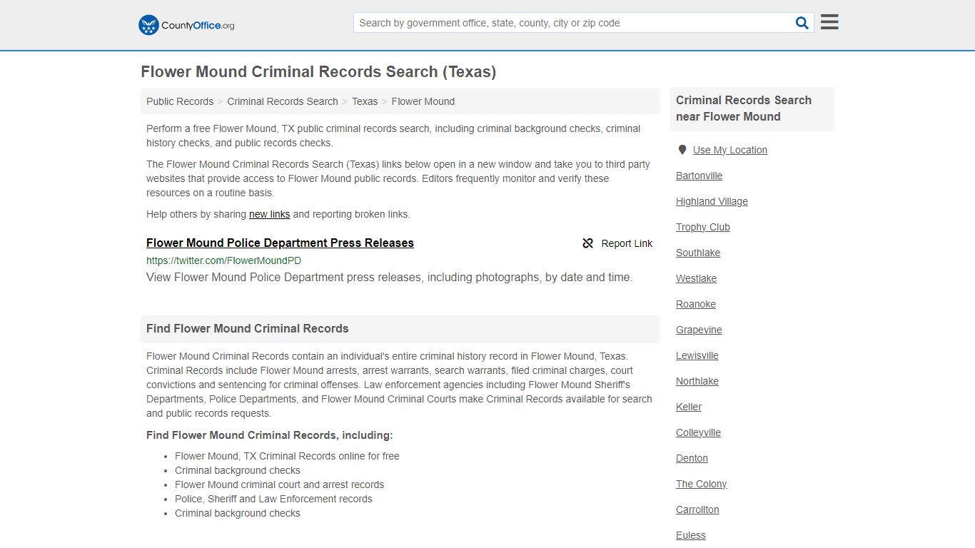 Flower Mound Criminal Records Search (Texas) - County Office