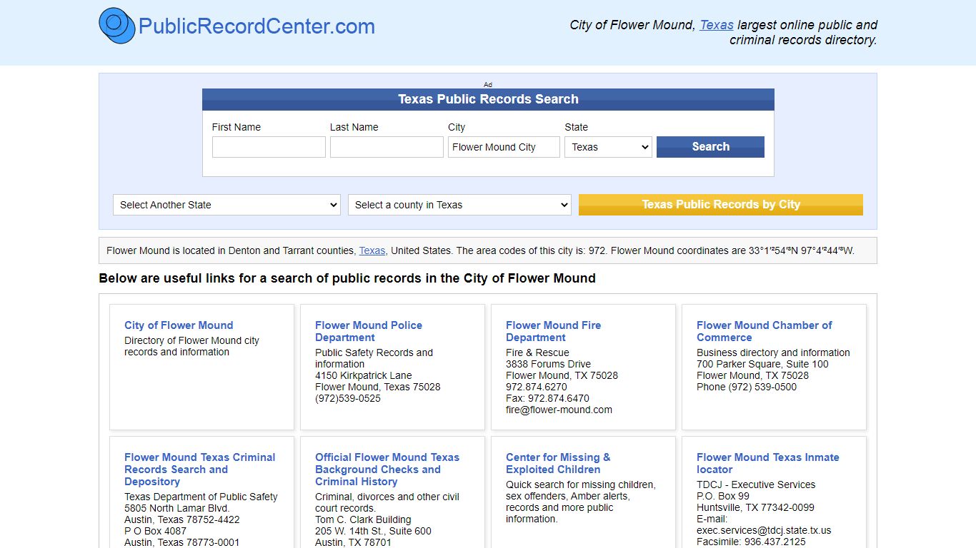 Flower Mound, Texas Public Records and Criminal Background Check